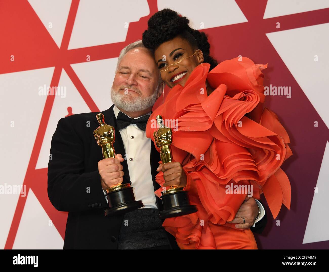 Gewinner Produktionsdesign Black Panther Jay Hart, Hannah Beachler im  Presseraum während der 91. Annual Academy Awards, Oscars, die im Dolby  Theater in Hollywood, Kalifornien, am Sonntag, 24. Februar 2019, abgehalten  wurden Foto