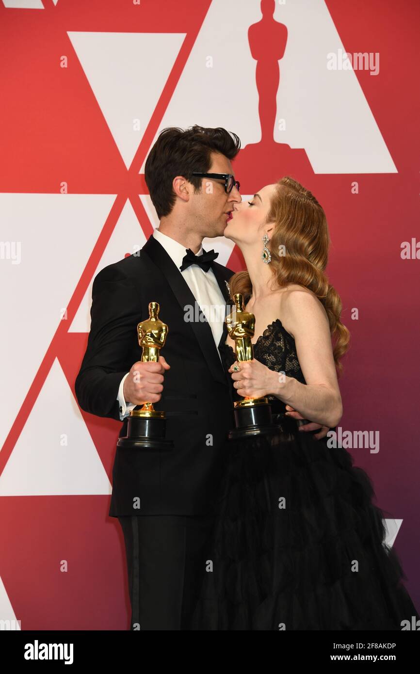 Gewinner des Live Action Kurzfilms Skin Guy Nativ, Jaime Ray Newman im Presseraum während der 91. Annual Academy Awards, Oscars, gehalten im Dolby Theater in Hollywood, Kalifornien, Sonntag, 24. Februar 2019 Foto von Jennifer Graylock-Graylock.com 917-519-7666 Stockfoto