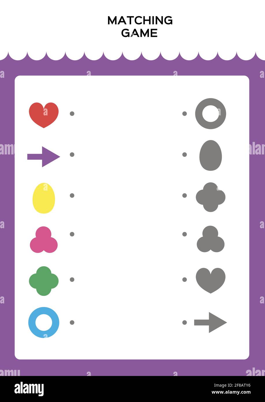 Bildung Formen passende Spiel für Vorschulkinder. Übereinstimmung nach Formen und Schatten. Feinmotorik. Violett. Vektor. Stock Vektor