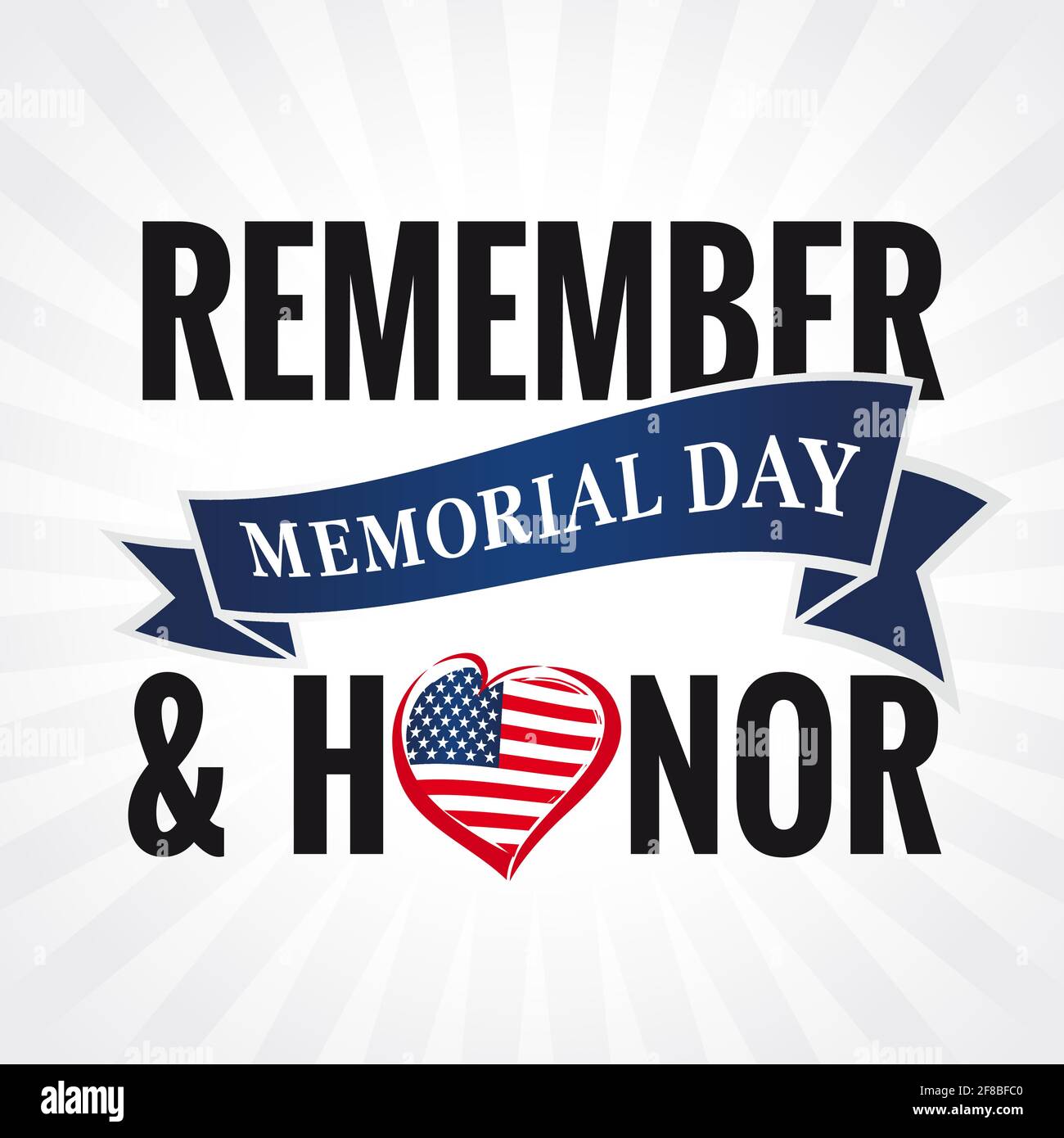Memorial Day USA, Remember & Honor Schriftzug mit Herz und Balken auf dem Hintergrund. Celebration Design for american Holiday - Remember and Honor Stock Vektor