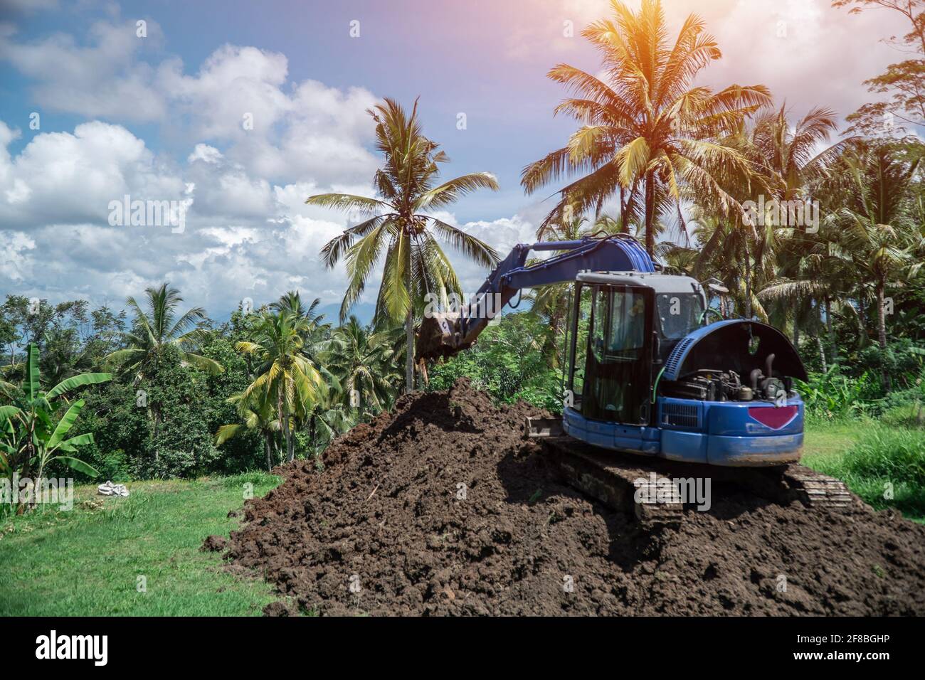 Industrielle Bulldozer graben Boden und Boden in tropischen Regenwald Stockfoto