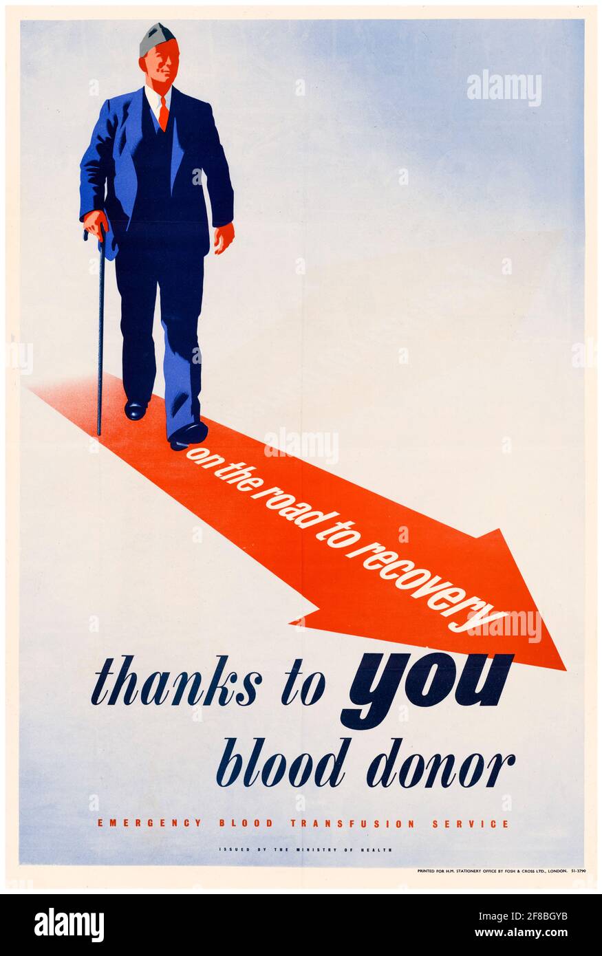 Britisches Plakat der Blutspender aus dem 2. Weltkrieg, auf dem Weg zur Genesung: Danke an dich, Blutspender, Plakat, 1942-1945 Stockfoto