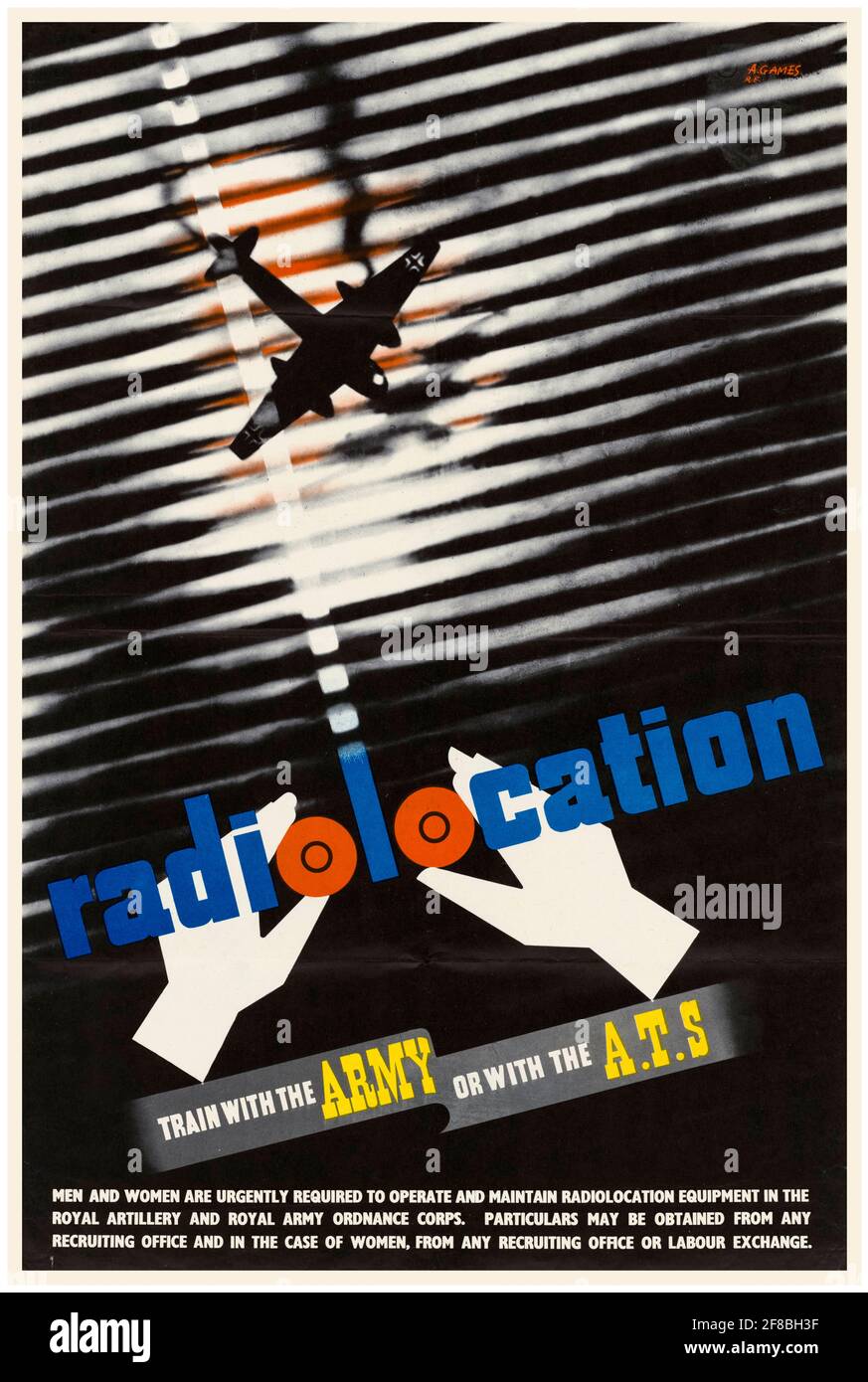 Britisch, WK2 Forces Recruitment Poster, Radiolocation (RADAR) Operators, Train with the Army or with the ATS, 1942-1945 Stockfoto