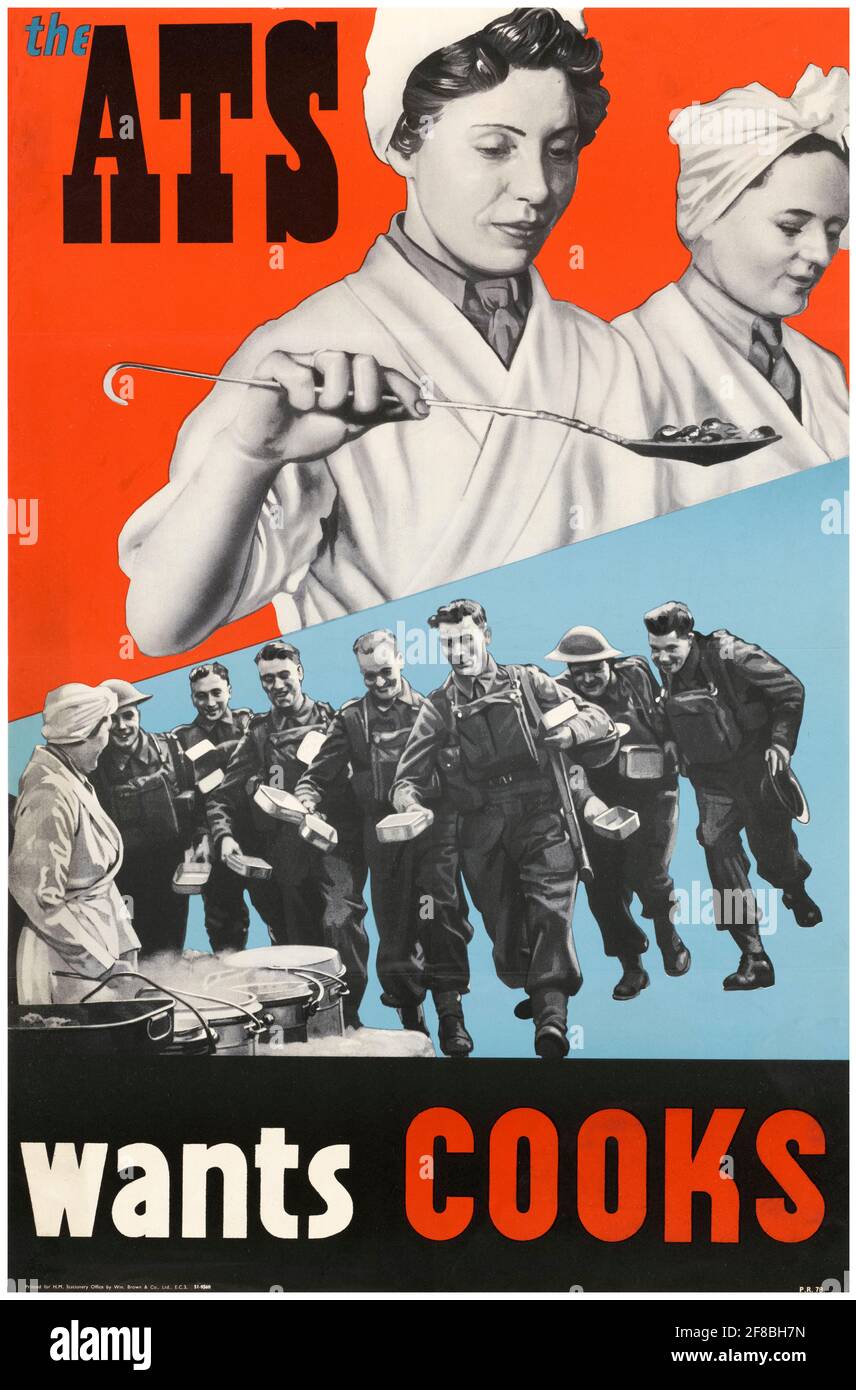 The ATS Wants Cooks, Britisches Plakat zur Rekrutierung weiblicher Kräfte aus dem 2. Weltkrieg, 1942-1945 Stockfoto