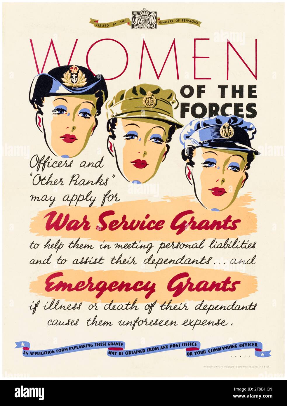 Britische Kriegsdienstleistung, Plakat, Frauen der Streitkräfte, 1942-1945 Stockfoto