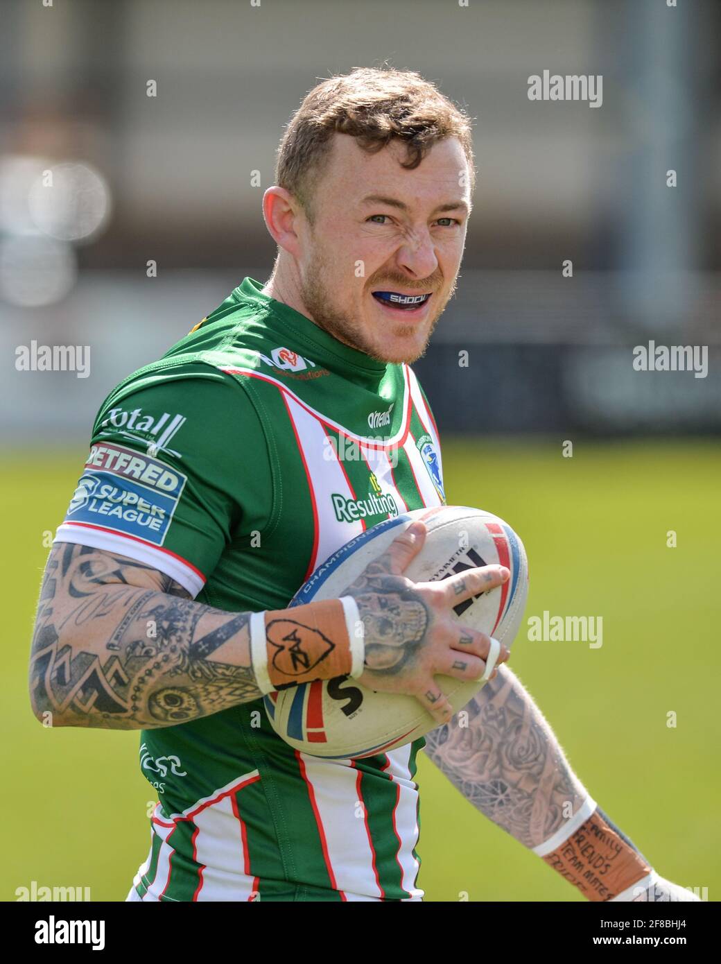 Sale, England - 11. April 2021 - Josh Charnley (5) von Warrington Wolves während der Rugby League Betfred Challenge Cup Runde 3 Swinton Lions vs Warrington Wolves im Heywood Road Stadium, Sale, UK Dean Williams/Alamy Live News Stockfoto