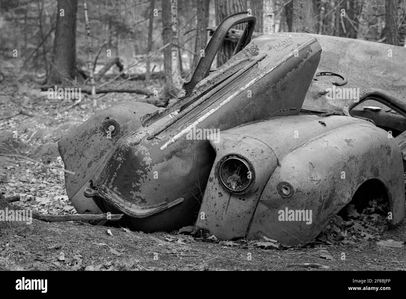 Ein Beispiel für ein altes verlassene Fahrzeug, das in den Wäldern auf vielen alten Gehöfen in den USA zu finden ist Stockfoto