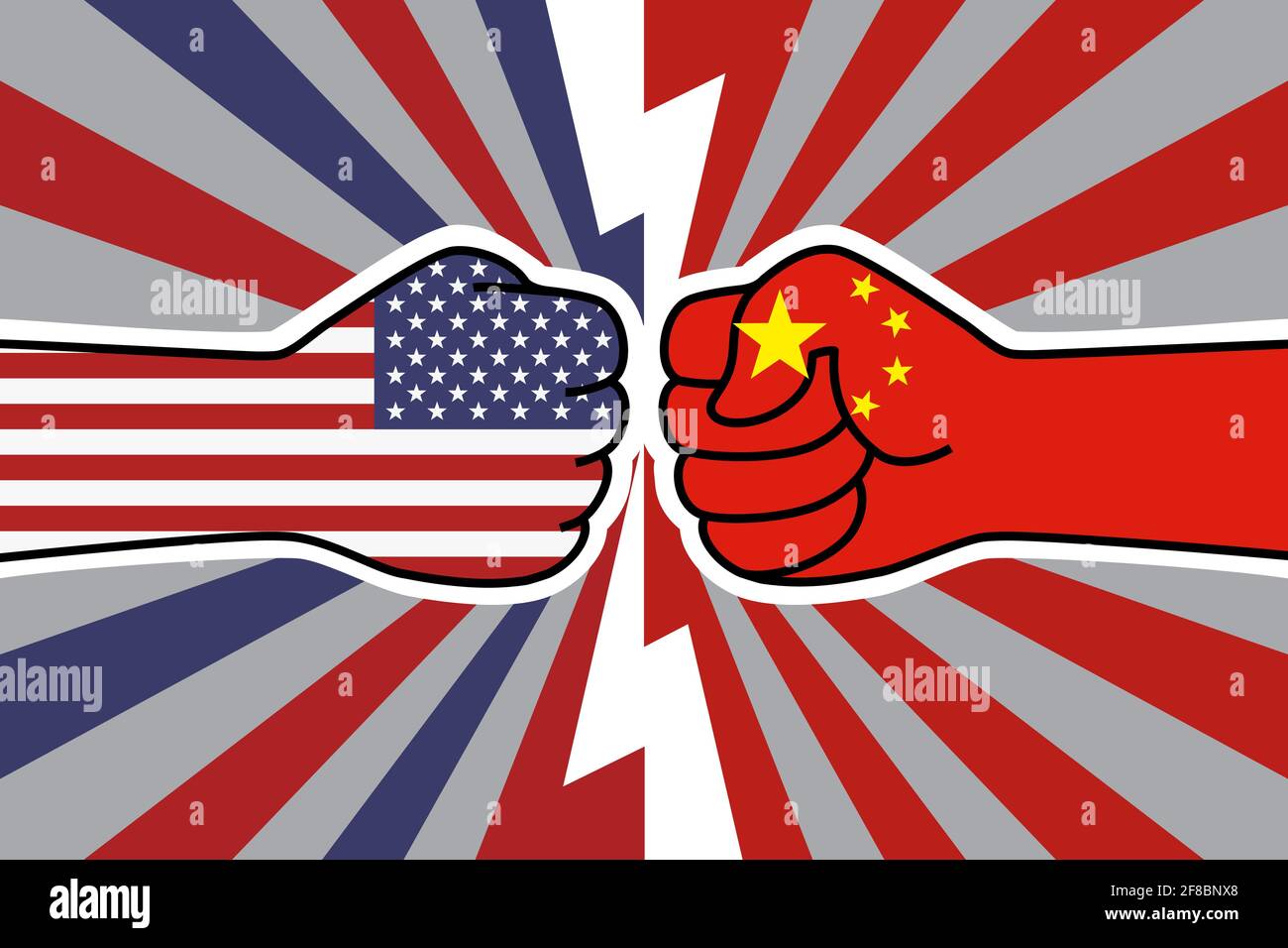 USA China Handelskrieg. US-Flagge Faust vs china Flagge Faust. Wirtschaftliche Konfrontation zwischen Amerika und china. Vektor flache Symbol für Web-Banner, Beiträge Stock Vektor