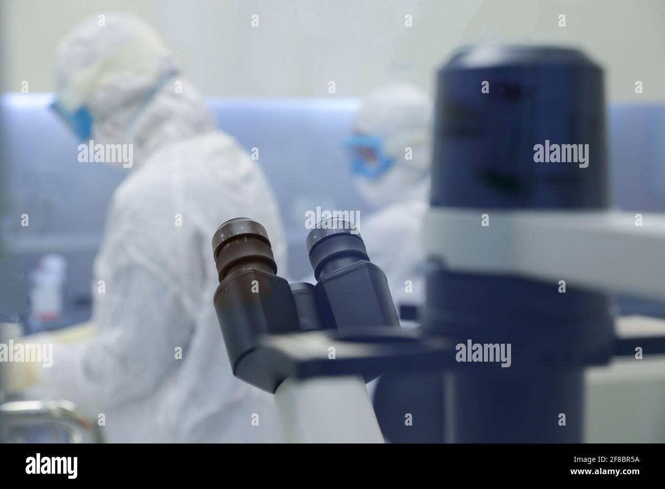 Laborwissenschaftler tragen Schutzkleidung und betreiben medizinische Forschung in einem Wissenschaftslabor. Stockfoto