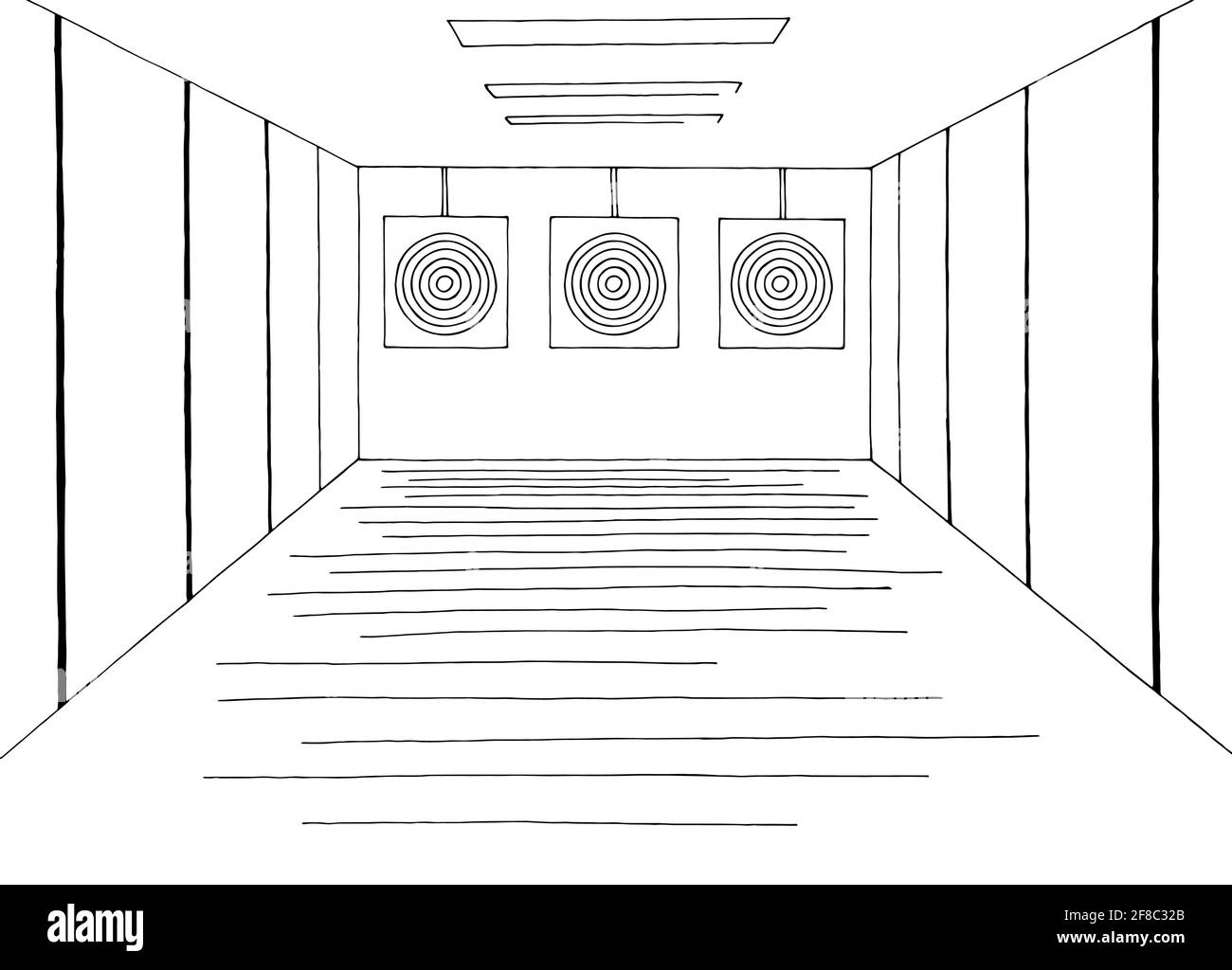 Shooting Galerie Grafik schwarz weiß Innenraum Skizze Illustration Vektor Stock Vektor