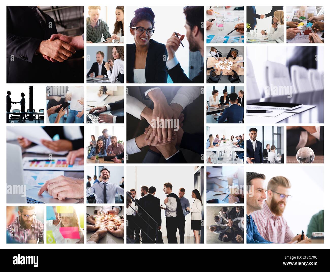 Business Collage mit Szene von Geschäft Person bei der Arbeit Stockfoto