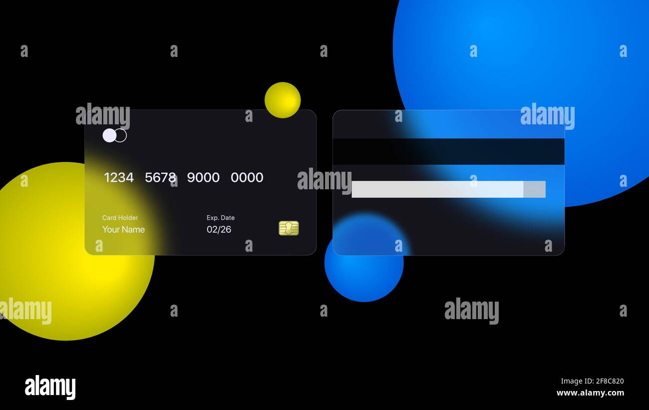 Glassmorphismus Bankkarte Vorder- und Rückseite Vector Mockup. Vorlage Für Digitale Zahlungskarten. Vektorgrafik Stock Vektor