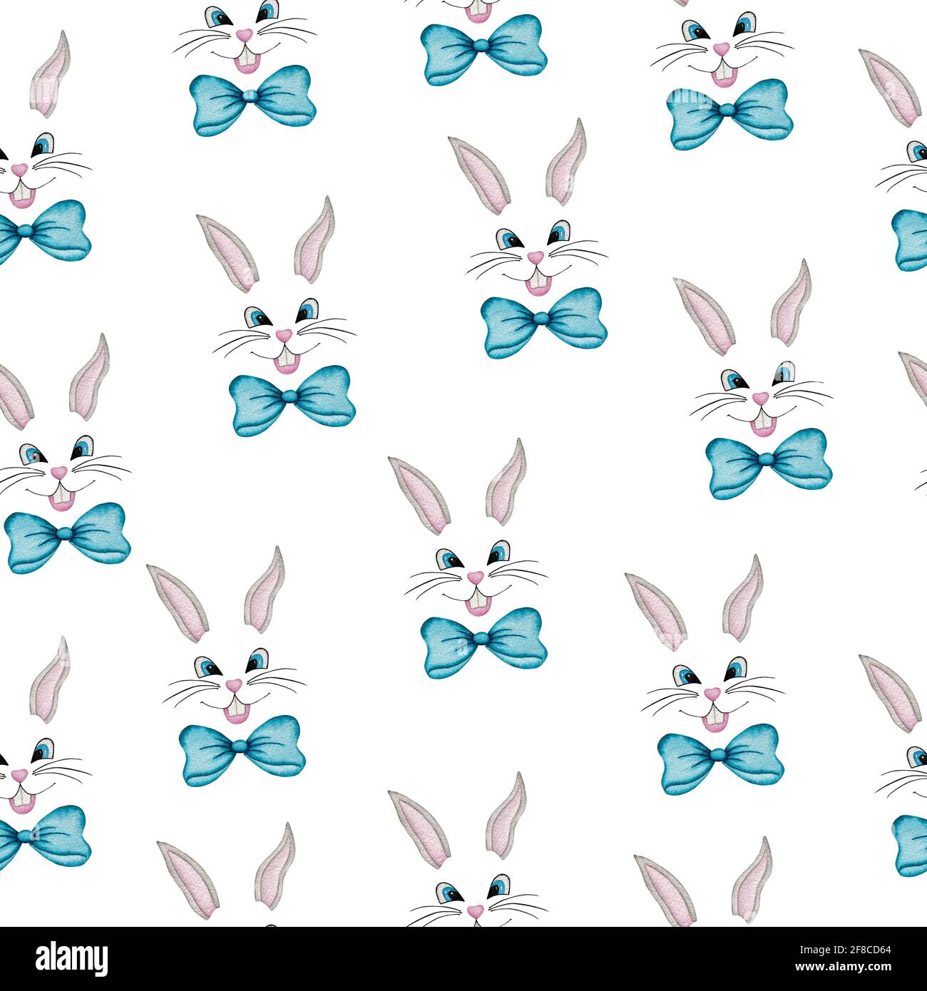 Aquarell nahtlose Muster mit Cartoon Hase Gesichter, niedliche Cartoon Illustration Vorlage mit Kaninchen, handbemalt Aquarell Ostern Muster Stockfoto