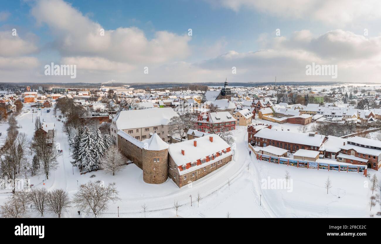 Stadt Harzgerode Winterimpressionen Luftbildaufnahmen Stockfoto