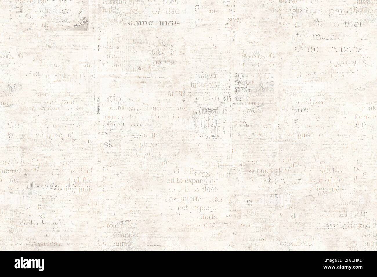 Zeitung Papier Grunge gealterte Zeitungspapier Muster Hintergrund. Vintage alte Zeitungen Schablone Textur. Unlesbare horizontale News-Seite mit Platz für Text Stockfoto