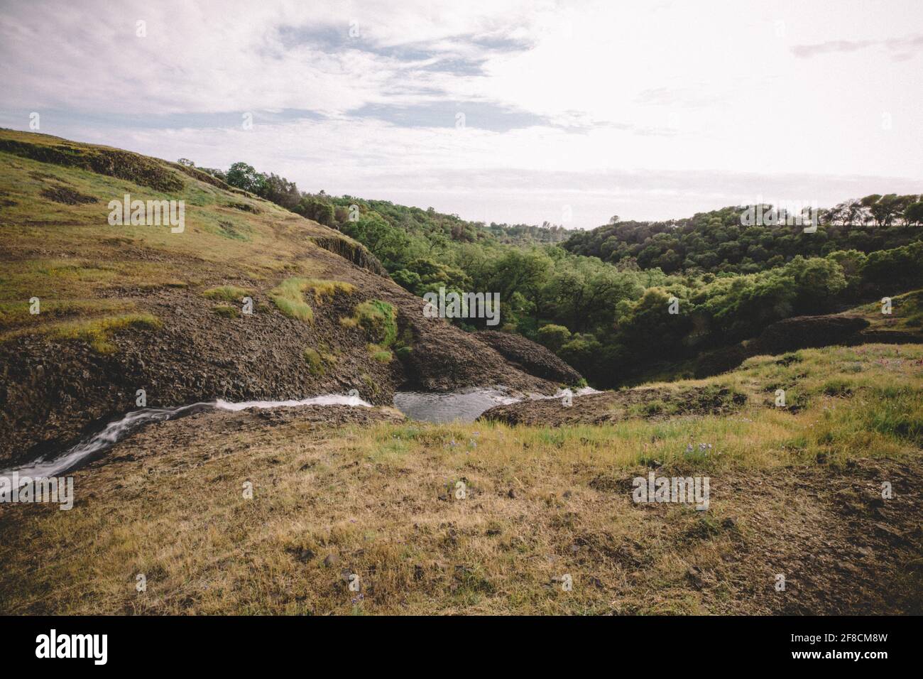 Small Creek schlängelt sich über ein Plateau in Nordkalifornien Stockfoto