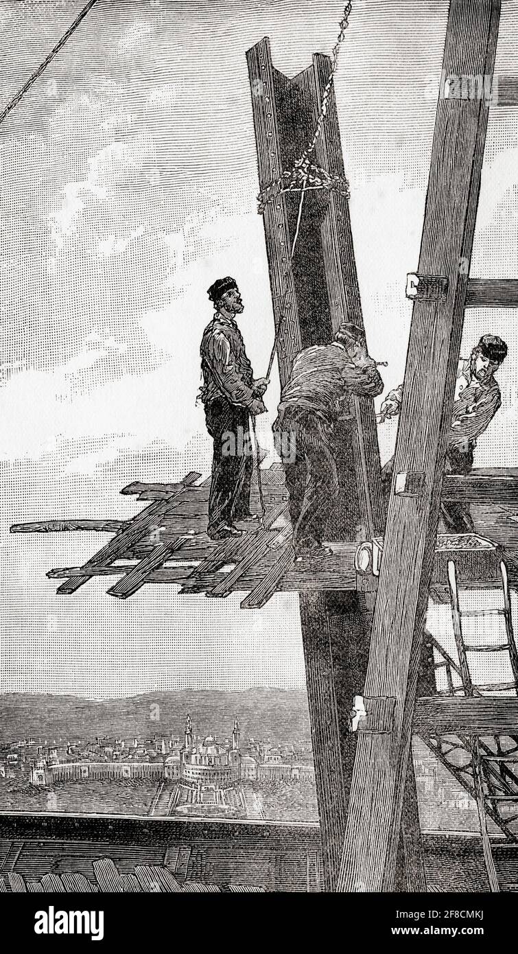 Construction eiffel tower worker Fotos und Bildmaterial in hoher