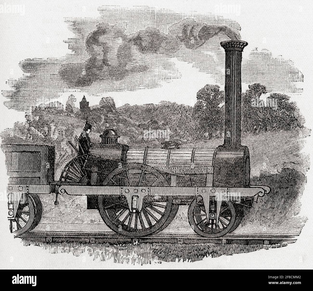 Ein Passagiermotor oder eine Lokomotive auf der Liverpool and Manchester Railway, 1831. Von Great Engineers, veröffentlicht um 1890 Stockfoto