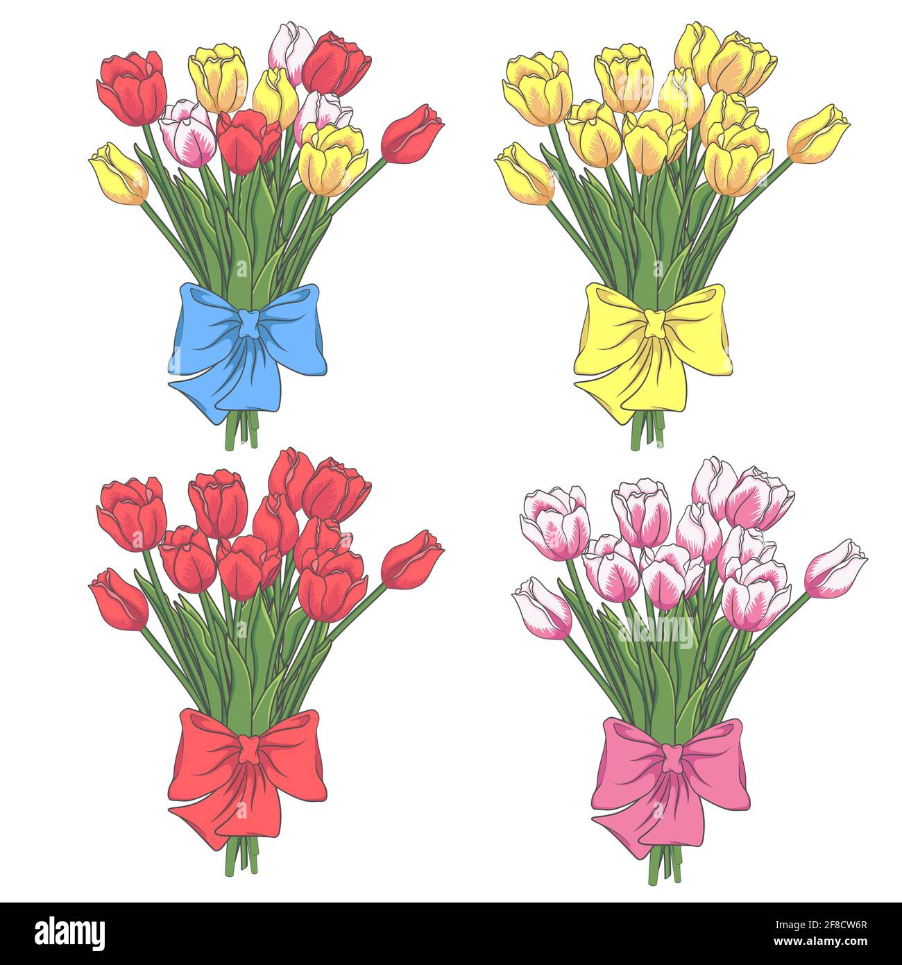 Vektor-Set von Tulpenblüten. Isolierte Objekte auf Weiß. Stock Vektor