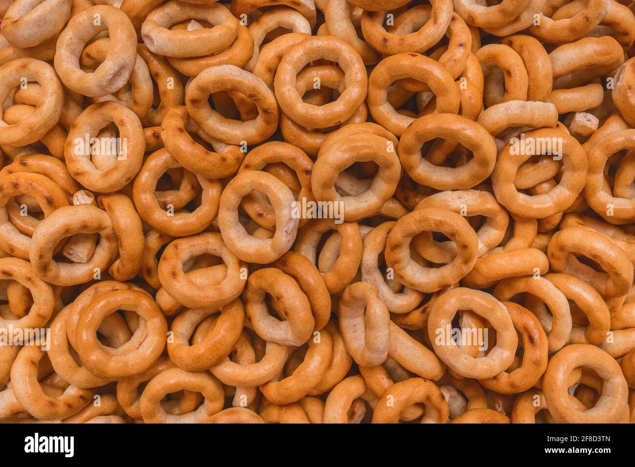 Stapel von Bagels, Snack- oder TrocknungsBagels, Mittagessen, Food, Textur, Hintergrund, Nahaufnahme. Stockfoto