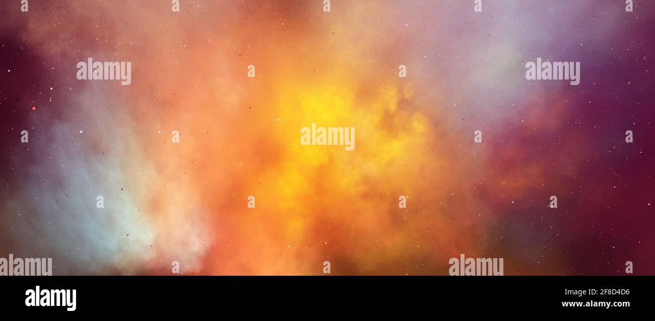 Farbenfroher feuriger Nebel im tiefen Raum, computergenerierter abstrakter Hintergrund, 3D-Rendering Stockfoto