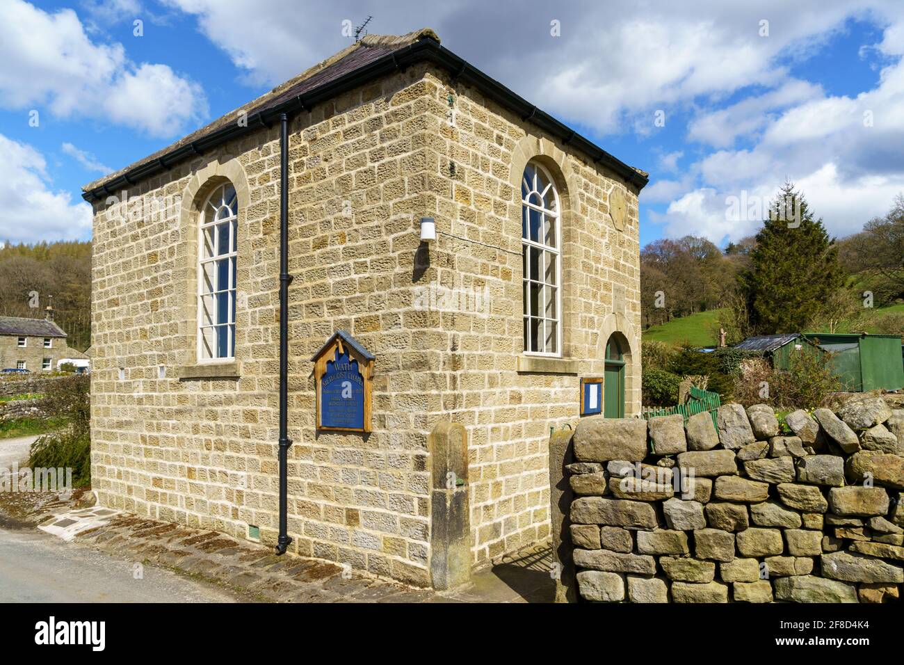 Wath Methodist Chapel, eine der kleinsten Kapellen des Methodismus, wurde mit georgischen Fenstern gebaut, Nidderdale, North Yorkshire, England, UK. Stockfoto