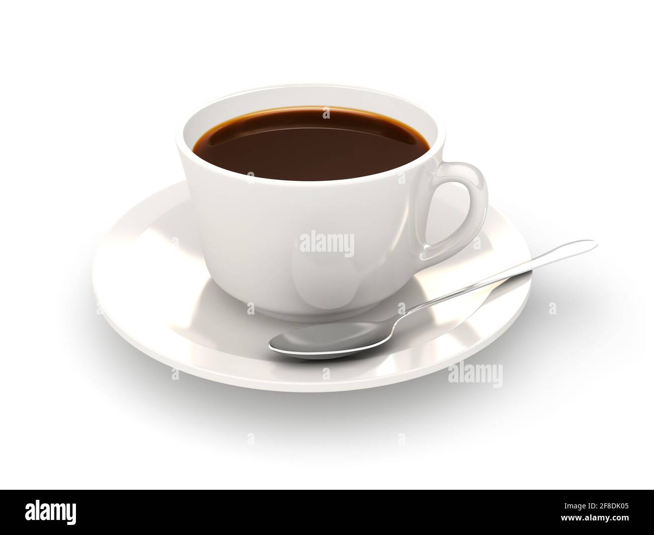 Weiße Kaffeetasse mit einem silbernen Löffel isoliert auf einem Weiß Stockfoto