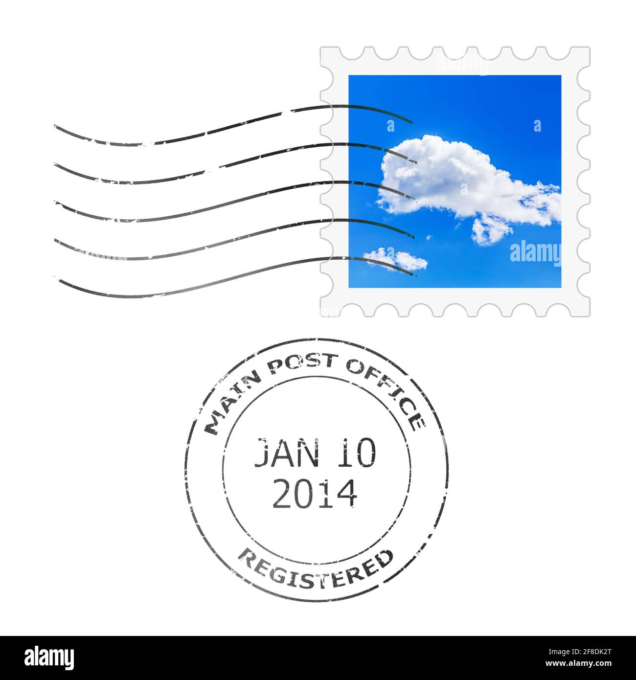 Briefmarke und Poststempel für einen Briefumschlag Stockfoto