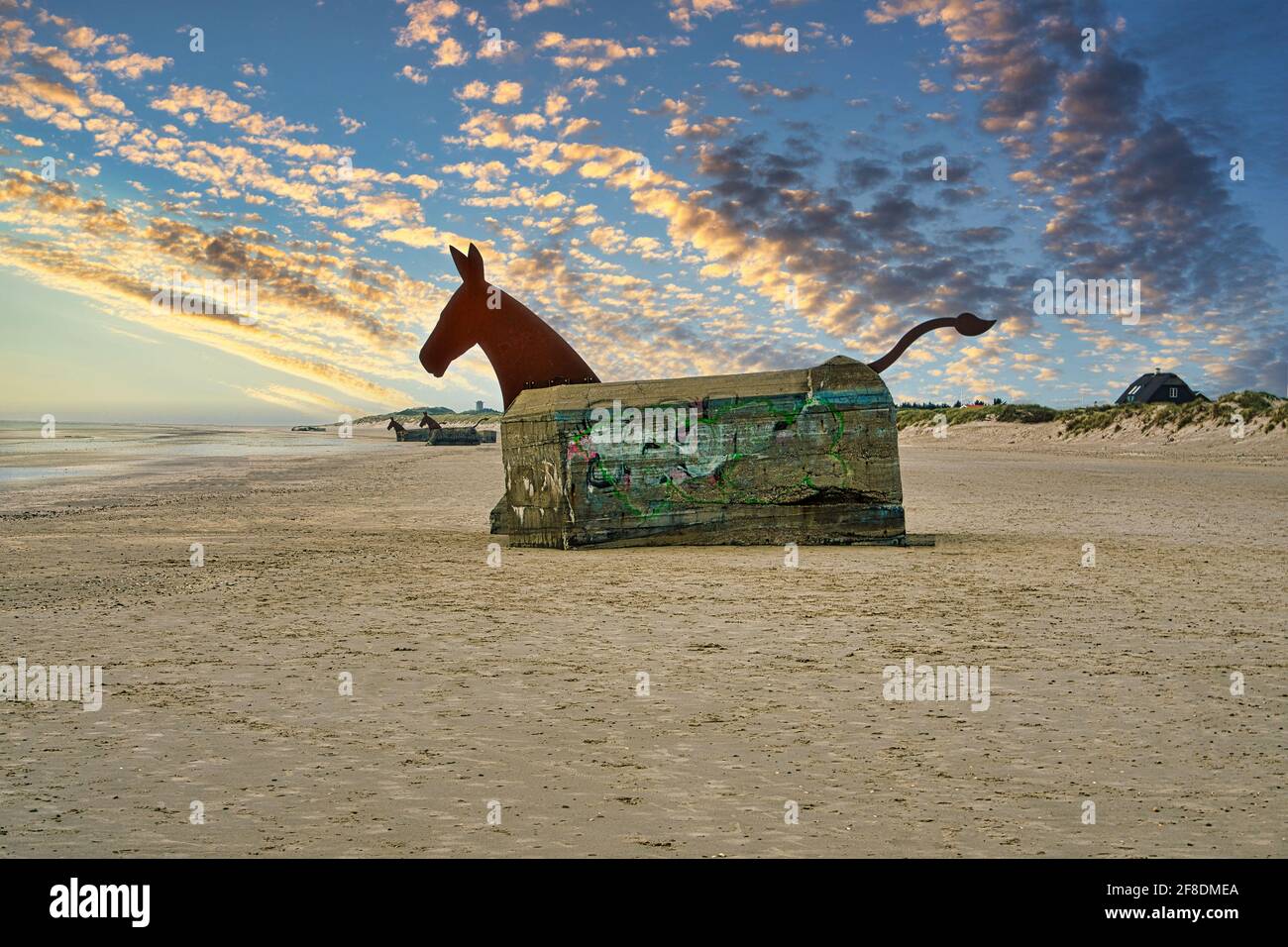 Maultierbunker am Strand von Blåvand Stockfoto