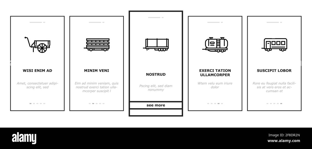 Anhänger Transport Onboarding Icons Set Vector Stock Vektor