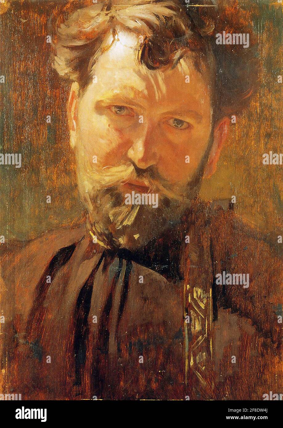 Selbstportrait von Alphonse Mucha 1899, Öl, Karton Stockfoto