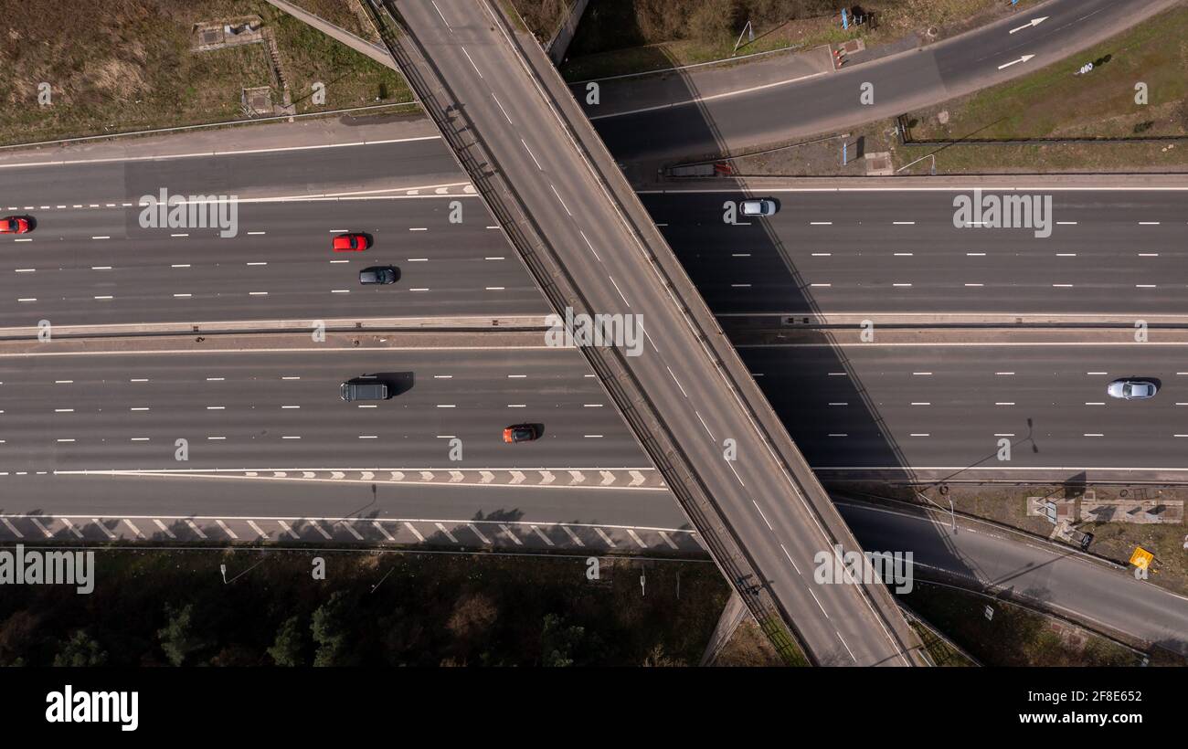 Luftaufnahme der M62 in Richtung Leeds, West Yorkshire, Großbritannien Stockfoto