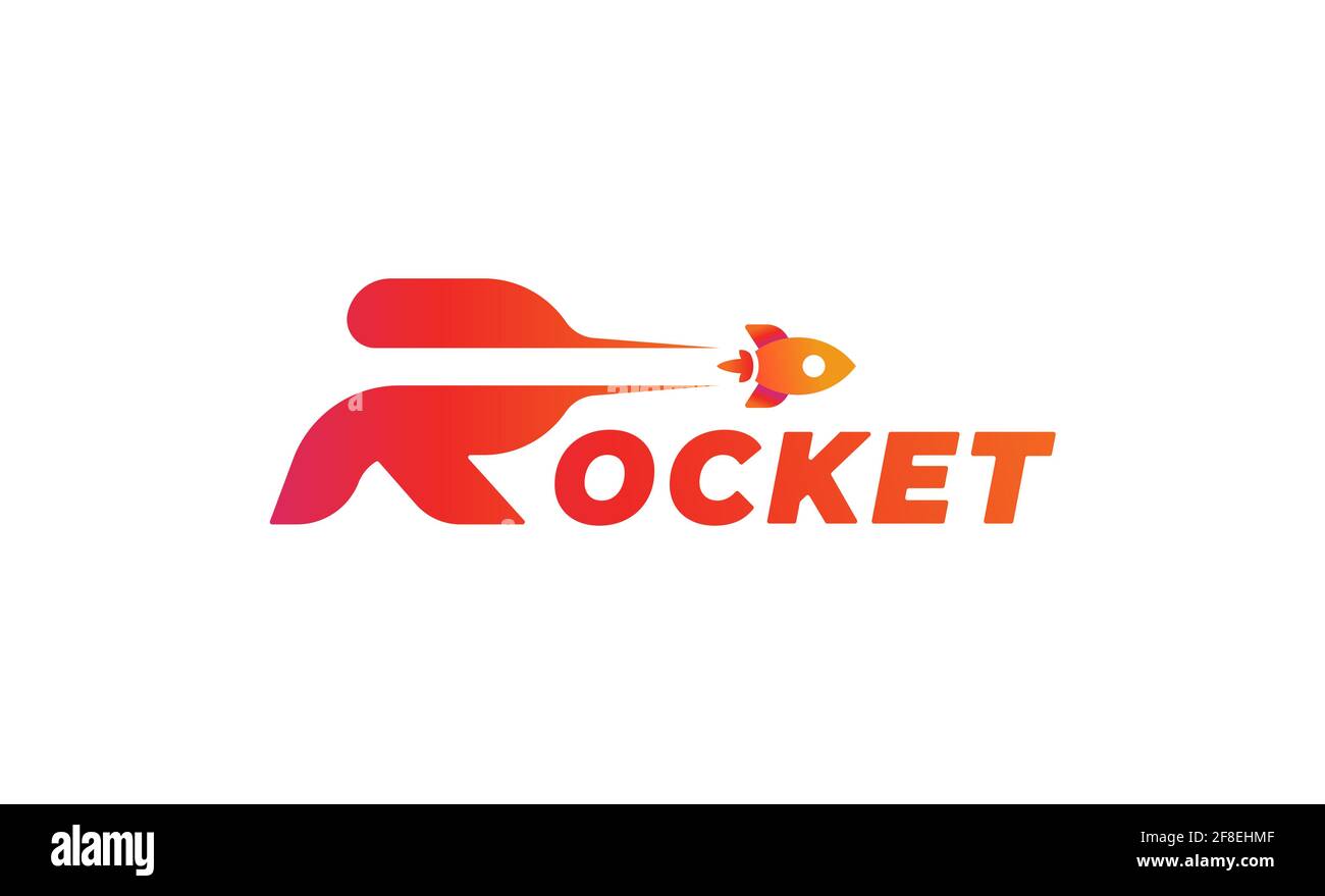 Rocket Launch R-Typ-Logo Vektor-Design-Illustration Stockfoto