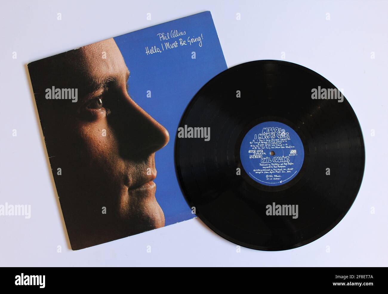 Rock-, Jazz- und Soft-Rock-Künstler, Phil Collins-Musikalbum auf Vinyl-LP. Mit dem Titel: Hallo, ich muss gehen! Stockfoto