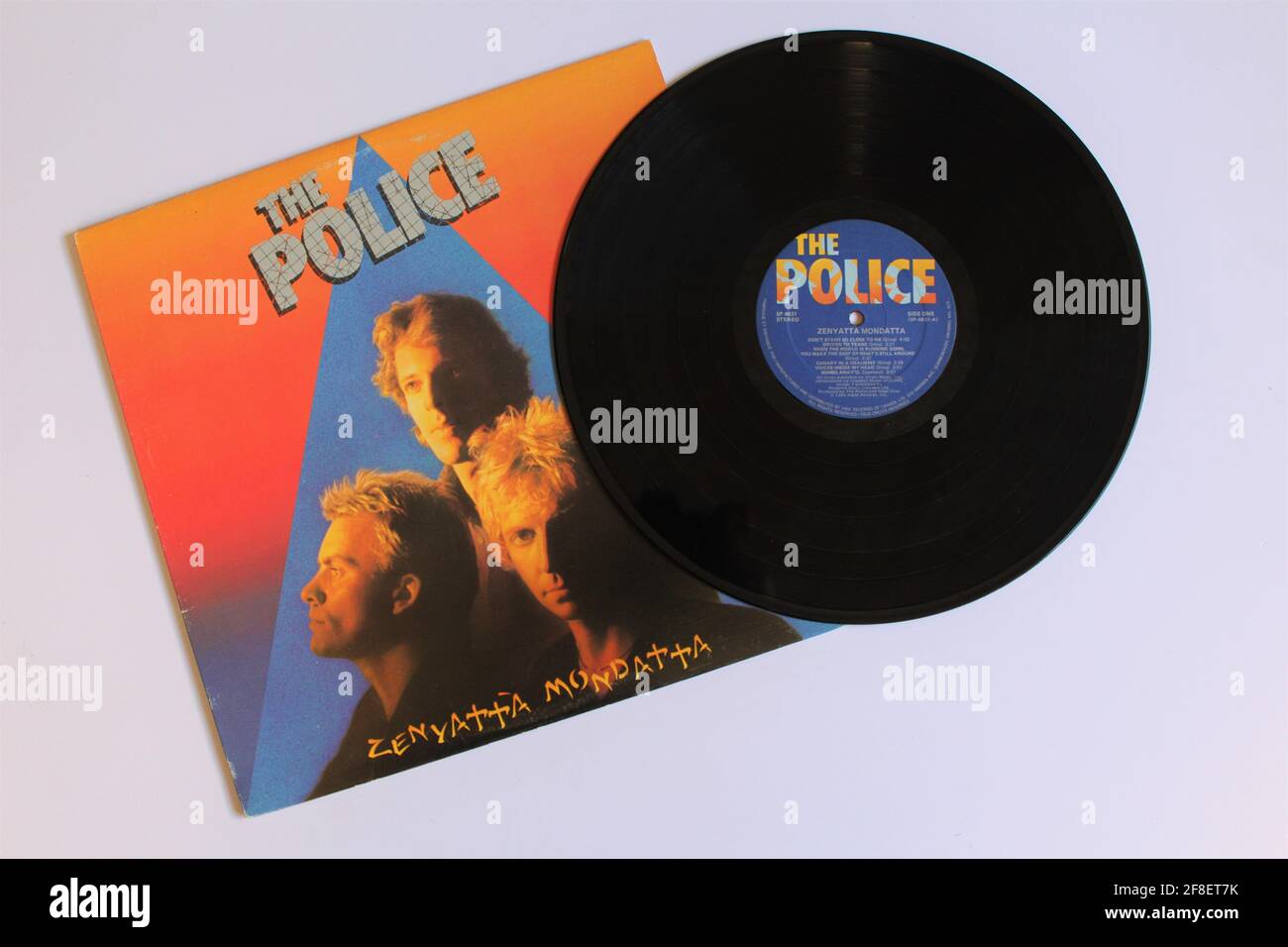New Wave, Post Punk, Reggae und Rockband, das Police-Musikalbum auf Vinyl-Schallplatte. Mit Dem Titel: Zenyatta Mondatta Stockfoto