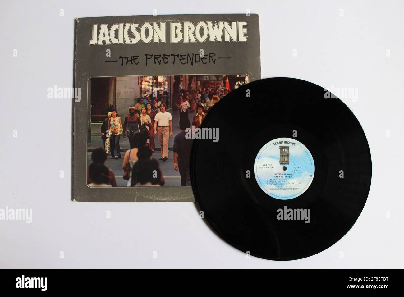 Rockkünstler, Jackson Browne Musikalbum auf Vinyl-LP-Disc. Titel: The Pretender Cover Album Stockfoto