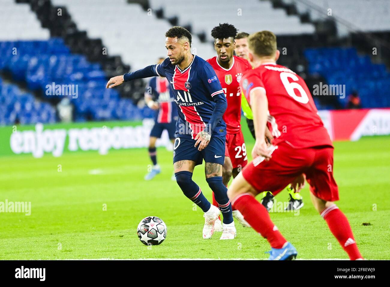 Paris, Frankreich. April 2021. Neymar von Paris Saint-Germain während der UEFA Champions League, Viertelfinale, 2. Etappe Fußballspiel zwischen Paris Saint-Germain und Bayern München am 13. April 2021 im Stadion Parc des Princes in Paris, Frankreich - Foto Jean-Baptiste Autissier/Panoramic/DPPI/LiveMedia Kredit: Unabhängige Fotoagentur/Alamy Live News Stockfoto