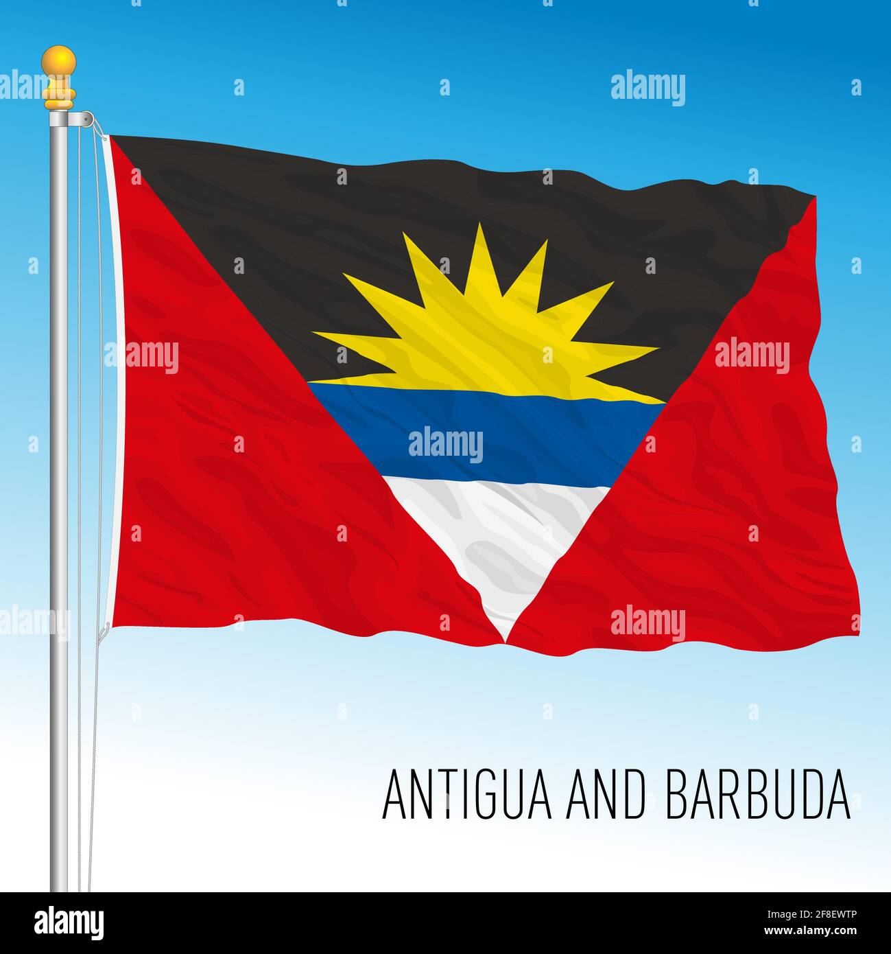 Antigua und Barbuda offizielle Nationalflagge, karibisches Land, Vektorgrafik Stock Vektor