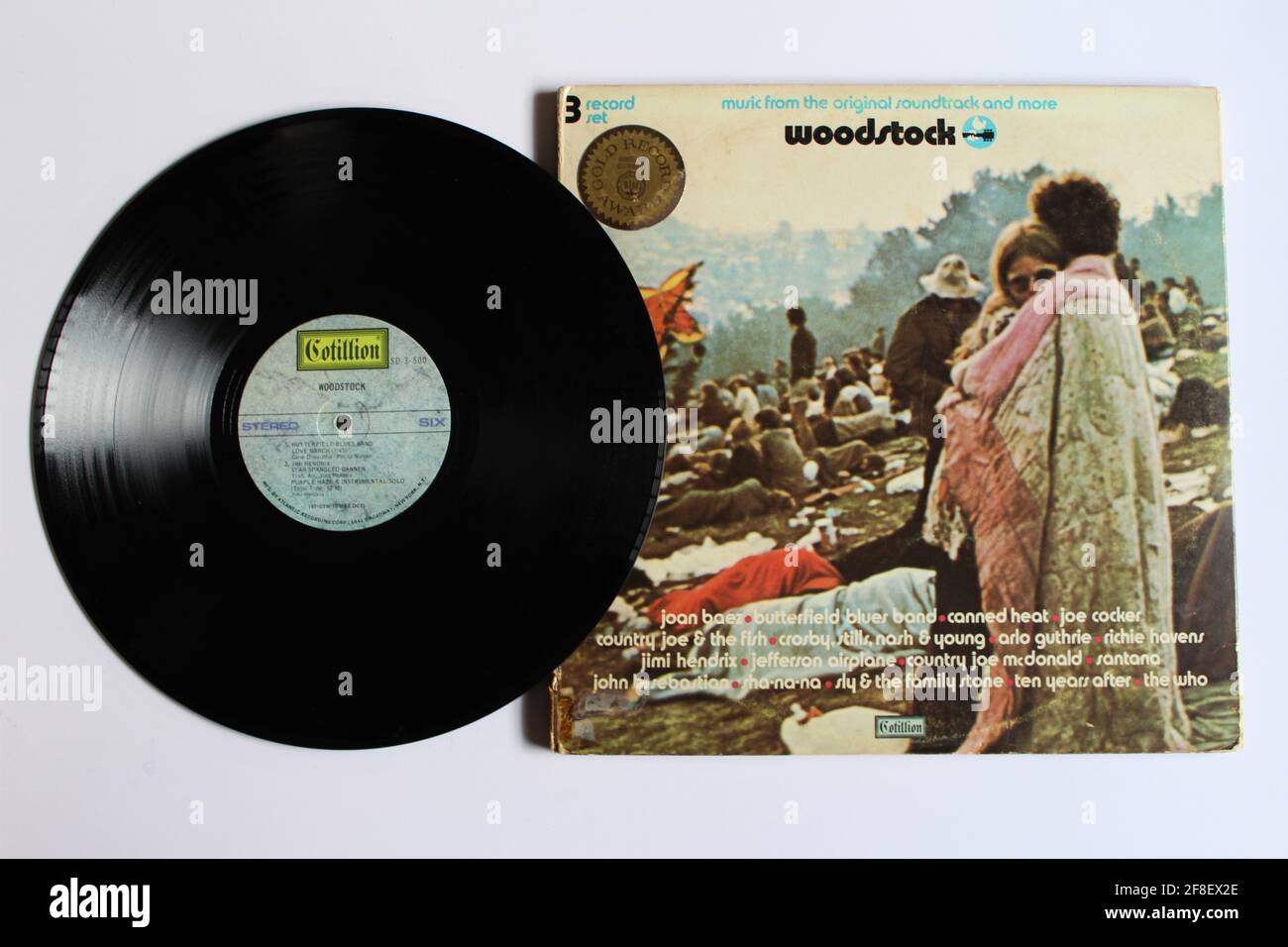 Woodstock: Music from the Original Soundtrack and More ist ein Live-Album mit ausgewählten Auftritten des Woodstock Counterculture Festivals 1969. Stockfoto