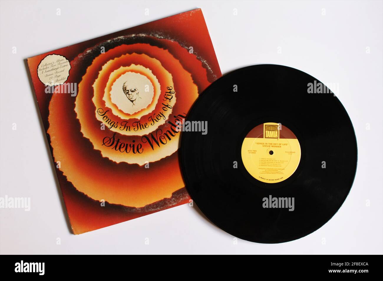Progressive Soul, Avant Pop und RnB Künstler, Stevie Wonder Musikalbum auf Vinyl LP Disc. Titel: Songs in the Key of Life Stockfoto