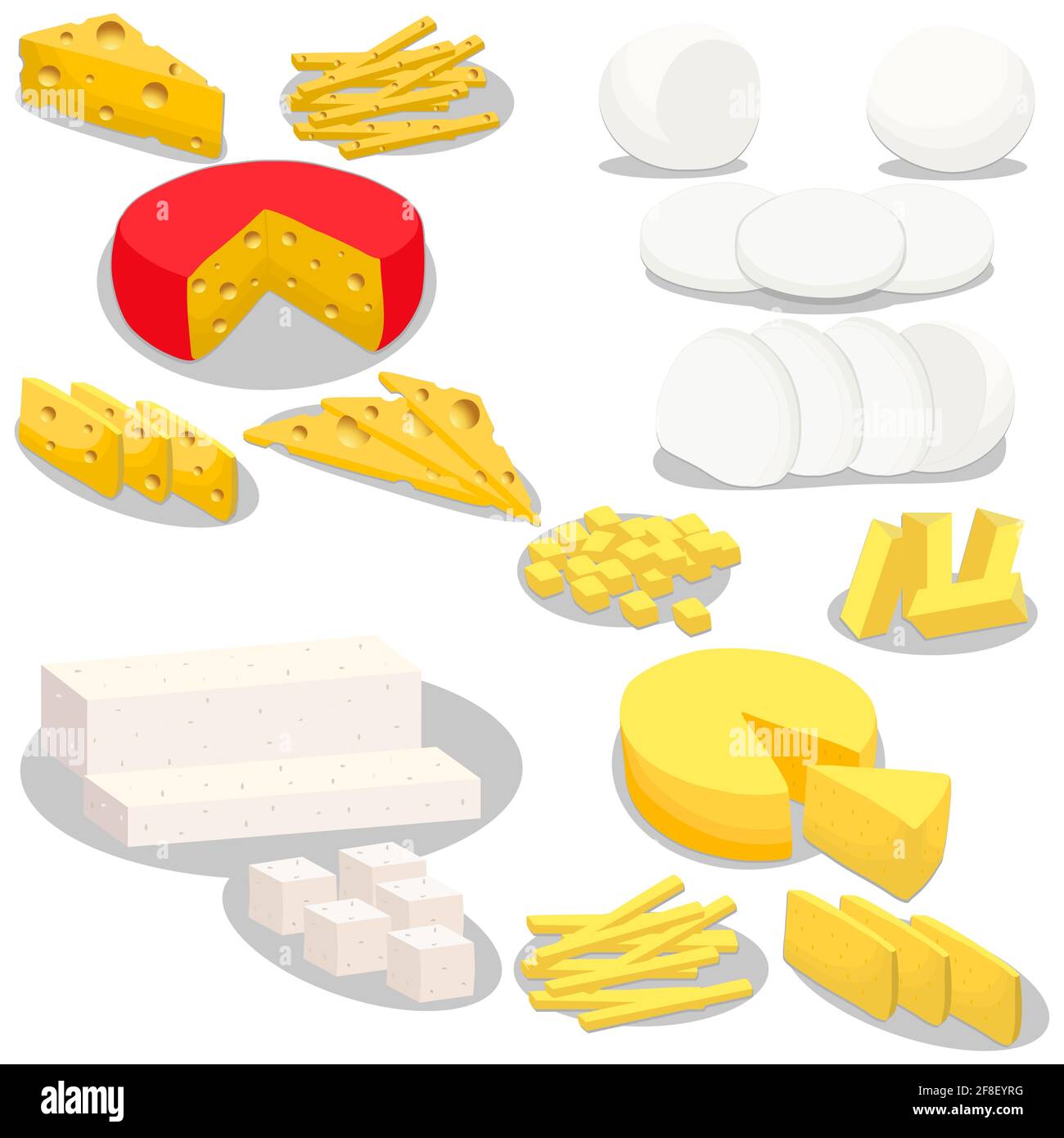 Illustration zum Thema Big Kit Käse Milchprodukt, Scheiben in verschiedenen  Formen. Milchprodukt bestehend aus frischen nützlichen Scheiben Käse zu  verschiedenen Sala Stock-Vektorgrafik - Alamy