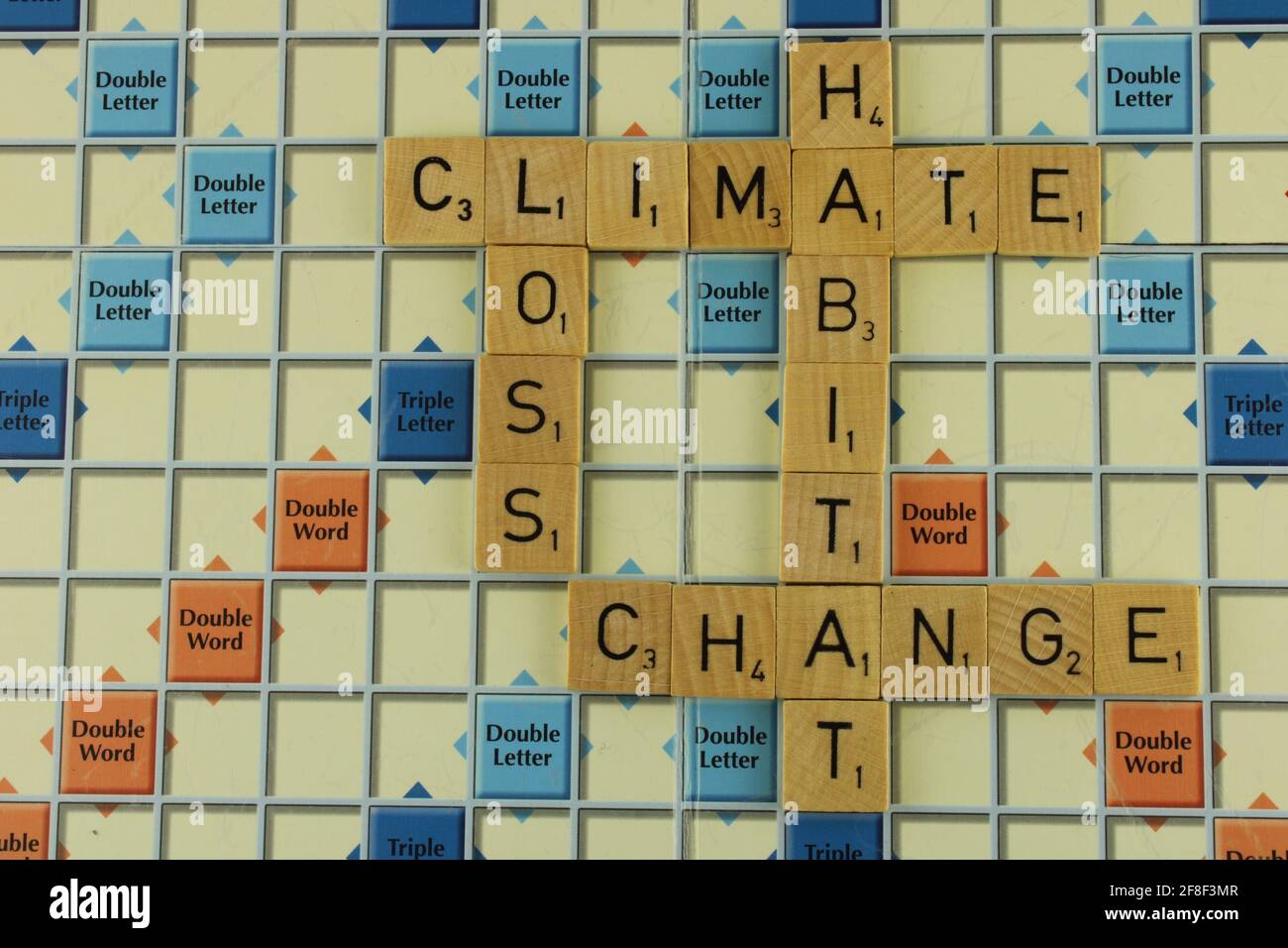 Klimawandel und Habitatverlust auf einem Schrottbrett Stockfoto