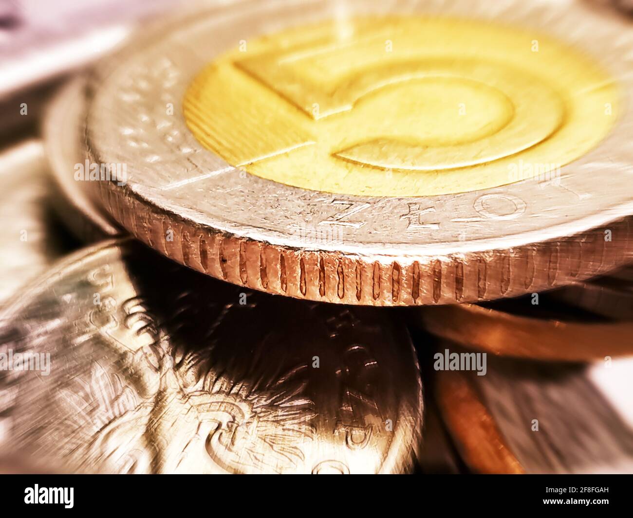 Nahaufnahme der Münzen Polnische Zloty PLN Stockfoto