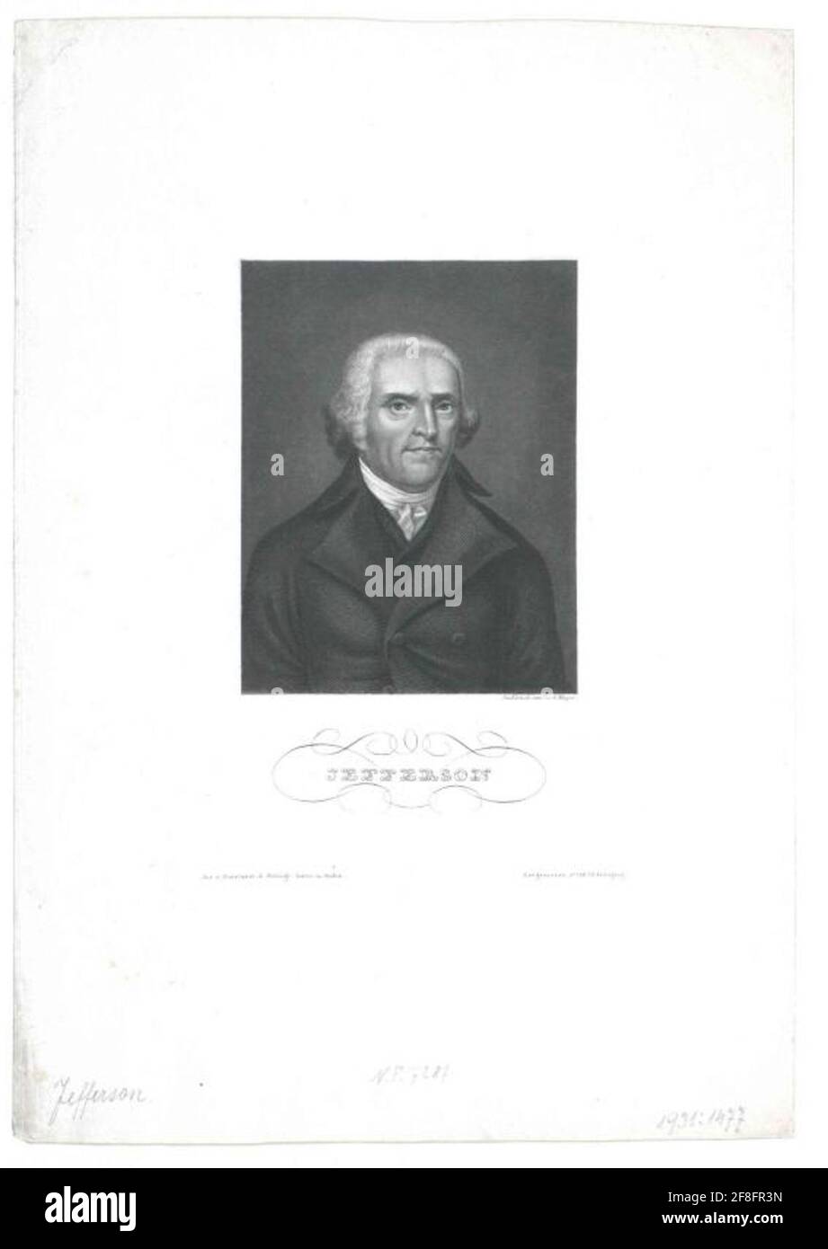 Jefferson, Thomas Maler: Stuart, GilbertStecher: Mayer, Carlverlag: Bibliographic Institute of Institutes: Hildburghausen Stockfoto