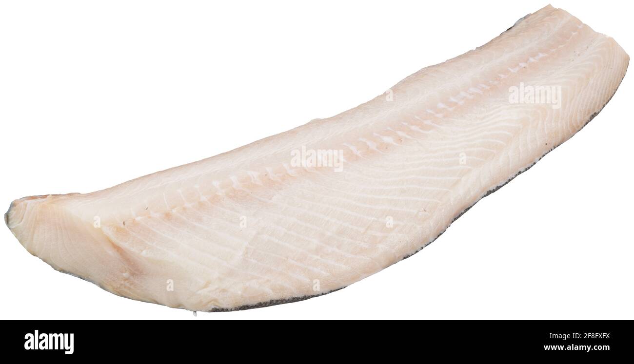 Fischfilet auf weißen, gesunden Meeresfrüchten isoliert. Stockfoto