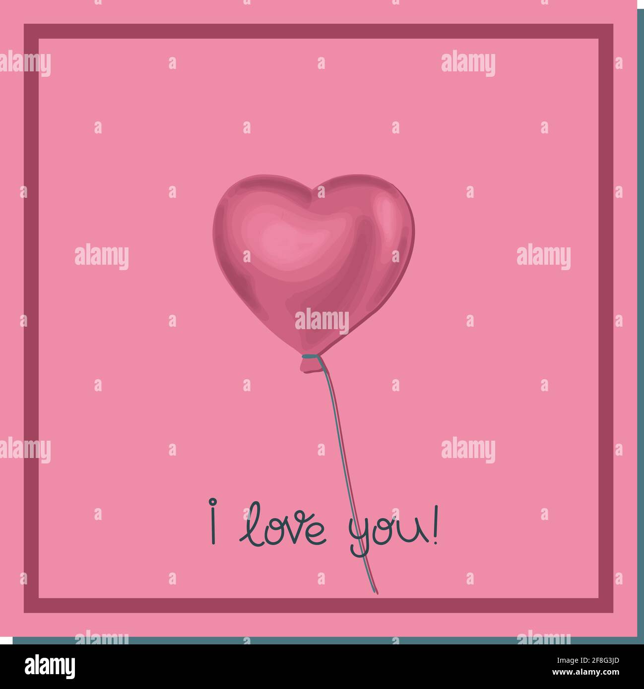 Ballon von Jungvermählten. Herzen auf einer Schnur. Liebeskonzept. Valentinstag Poster Square. Trendige Illustration zum Thema Liebe. Vektorgrafik. Stock Vektor