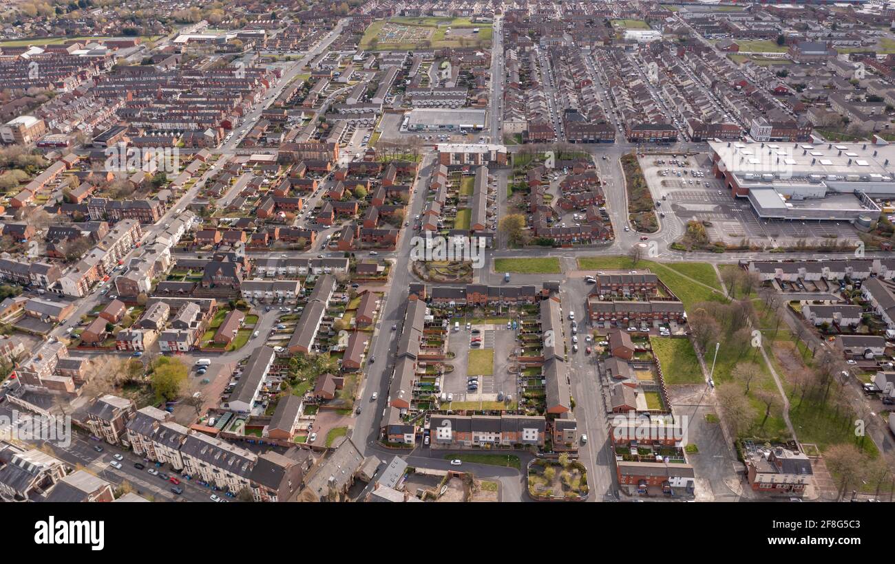 Luftaufnahme der Stadt Liverpool in Großbritannien Stockfoto