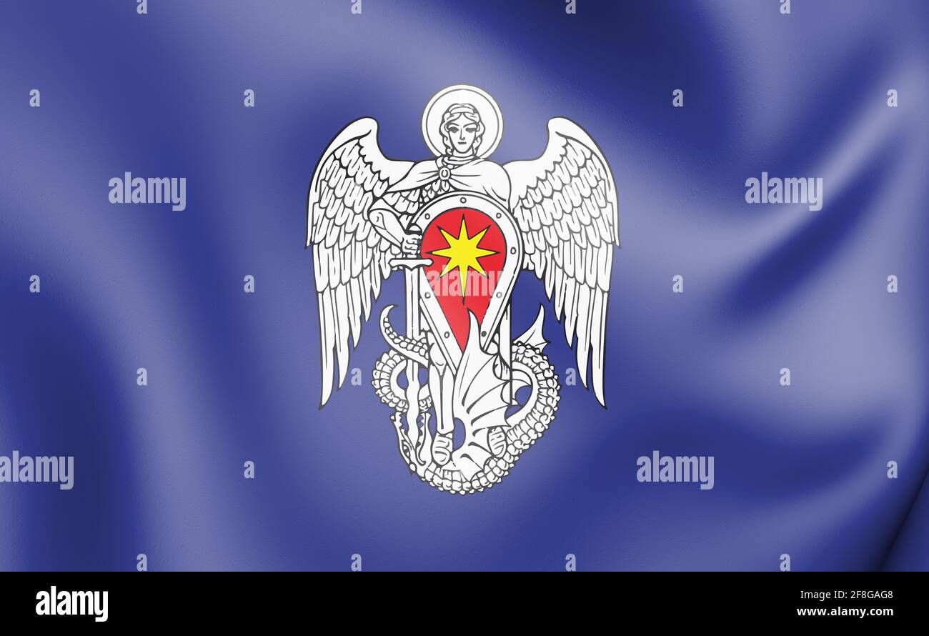 3D-Flagge von Mikhaylowka (Wolgograd Oblast), Russland. 3D-Illustration. Stockfoto
