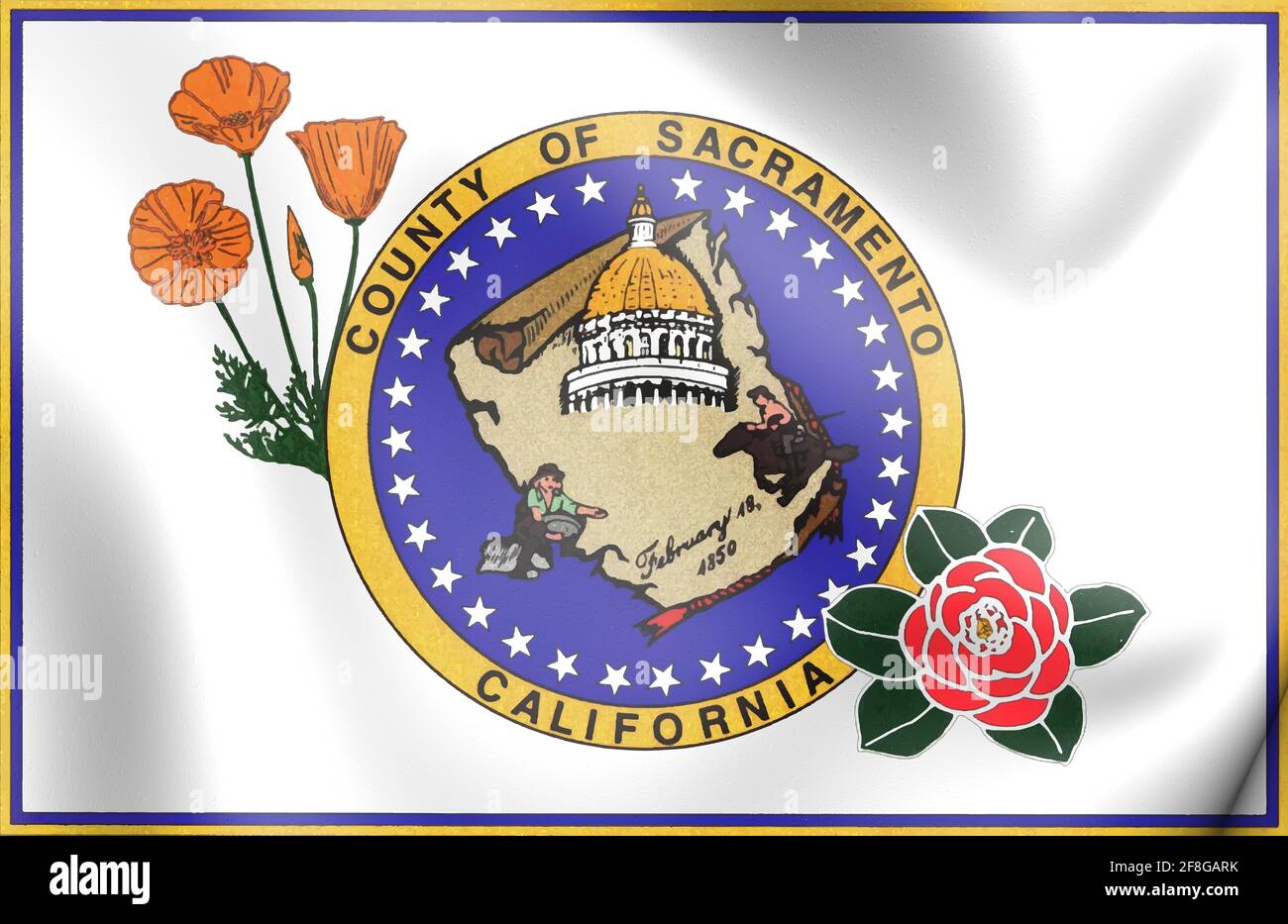 3D-Flagge von Sacramento County (Kalifornien), USA. 3D-Illustration. Stockfoto