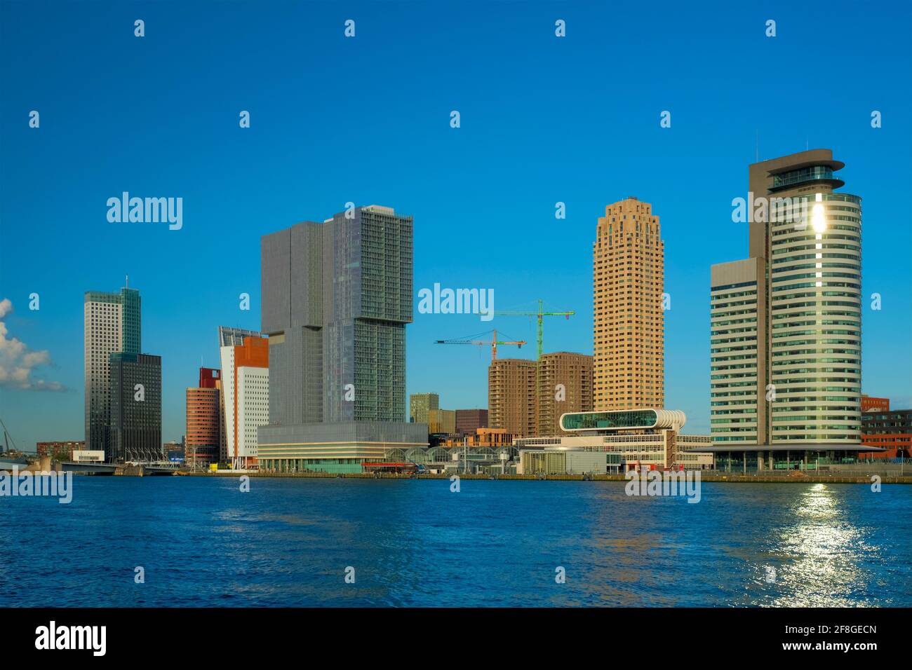 Die Wolkenkratzer von Rotterdam blicken auf die Skyline des Flusses Nieuwe Maas. Rotterdam Stockfoto